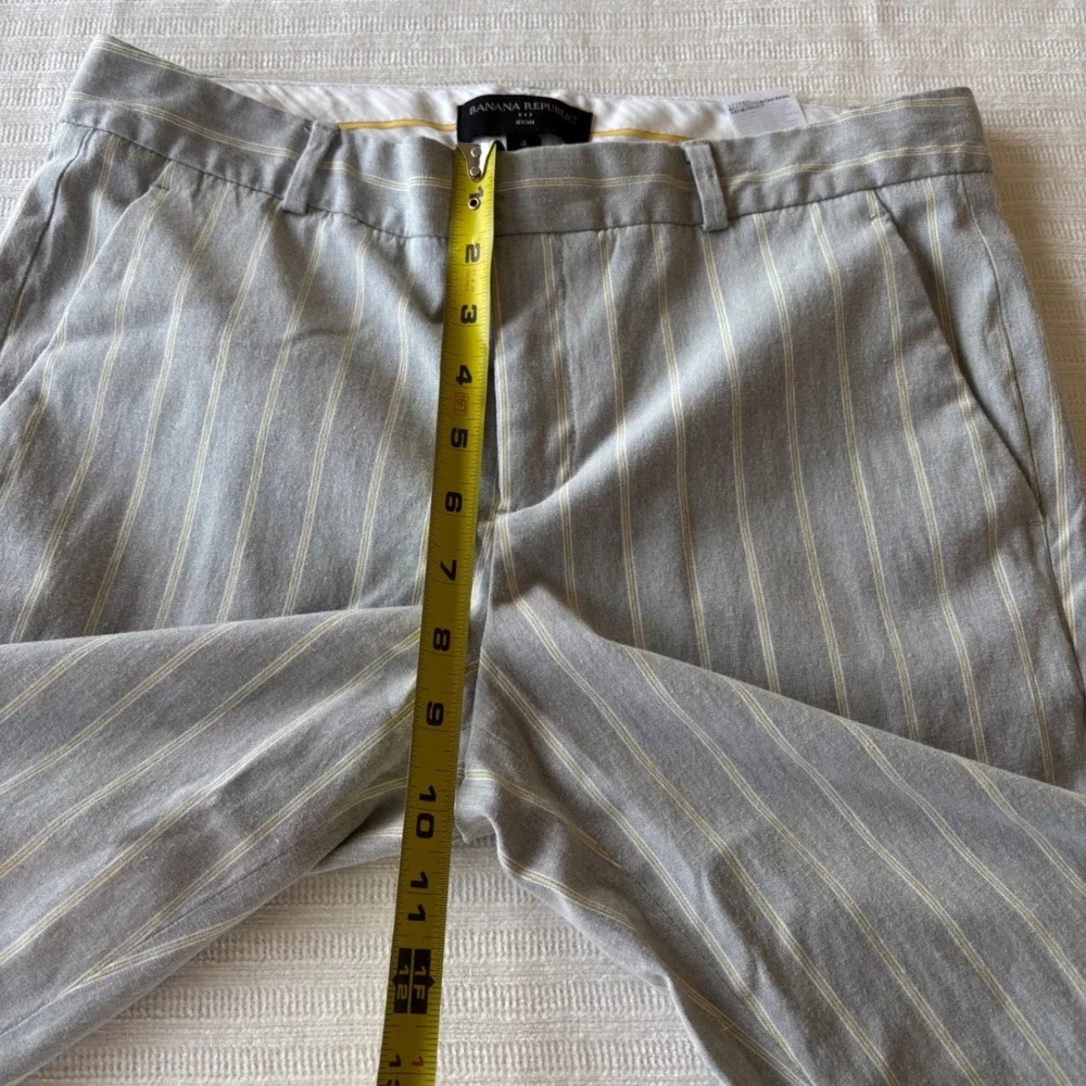 Banana‎ Republic Ryan Pinstripe Trousers Gray Yellow Linen Blend Straight Leg 4